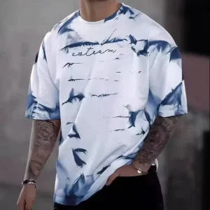OEM Men Shirt Summer Breathable Knitted Formal Print Short Sleeve Spandex Cotton Crew Neck Daily Casual Wear Top