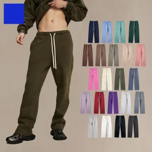 OEM Men’s Casual Pants Baggy Jogging Pants Cotton Woolen Anti Wrinkle Midweight Wide Leg Elastic Waist Drawstring Straight
