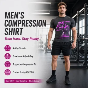 OEM Men’s Power Training Top Custom Color Service Breathable Short Sleeve Compression Wear Gym Fitness