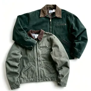 OEM Mens Vintage Washed Canvas Work Jacket Corduroy Collar Heavyweight Cotton Zipper Pockets Rugged Utility Coat for Workwear