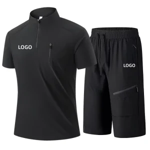 OEM New Men’s Ice Silk 7 Pants Set Polo Short Sleeve T Shirt Summer Thin Breathable Cooling Stretch Two Piece Sportswear