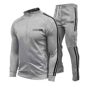 OEM/ODM Autumn Sporty Men Striped Thermal Knitted Tracksuit Stand Collar Zip Jacket Heavyweight Breathable Jogger