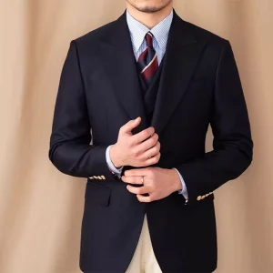 OEM ODM Custom Men’s Deep Navy Single-Breasted Wool Suit Super 100% Wool Fabric