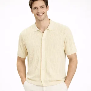 OEM ODM Custom Men’s Lightweight Knitted Polo Shirt Wool Cotton Blend Summer Button Up Shirt Solid Color Casual Knitwear