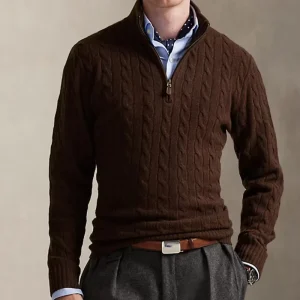 OEM & ODM Custom Men’s Quarter zip Wool Sweater Custom Striped Zipper Men Solid Color Warm Knitted Knitwear Sweater