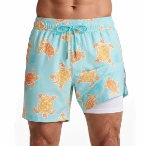 OEM ODM Custom Turtle Print Men’s Quick Dry 2 in 1 Swim Trunks With Compression Liner Beach Board Shorts