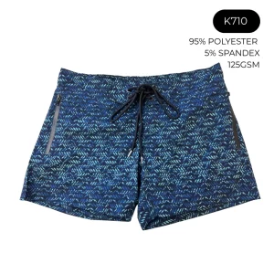 OEM ODM High-Performance Quick-Drying Blue Abstract Pattern Swim Trunks with Secure Zip Pockets