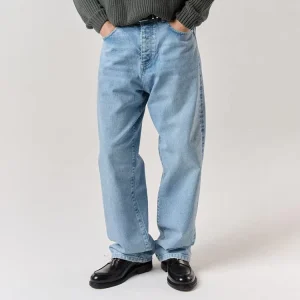 OEM ODM Logo Heavyweight Cotton Denim Pants Light Blue Casual Straight Washed Men Jeans