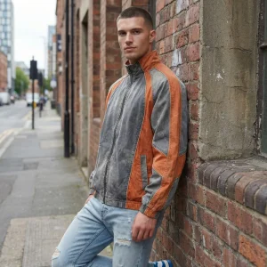 OEM ODM Men’s Quilted Jacket Canvas Stand Collar Breathable Color Block Lightweight Zipper Closure Casual Streetwear Outerwear