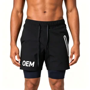 OEM ODM Spandex Nylon Poly 240GSM 2-in-1 Reversible Cargo Fake Zipper Patchwork Quick Dry Windproof Eco Men Gym Workout Shorts