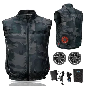 OEM ODM Unisex Summer Cooling Vest Polyester Material Air Conditioned Outdoor Worker Vest with Fan for Men’s Uniforms