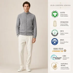 OEM Raglan Sleeve Stand Collar Full Zipper Woolen Cotton Blend Wool Sweater Men’s Sweater Cardigan