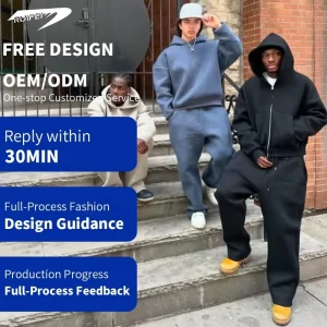 OEM Streetwear Manufacturer Custom Logo Oversized Men’s Fleece Heavyweight Baggy Sweatsuits Tracksuit Set For Men