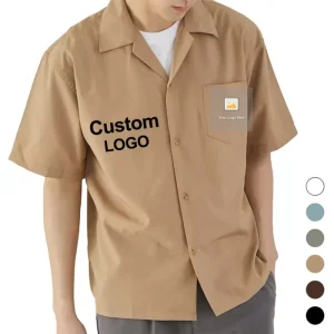 OEM Summer Custom Design 100% Cotton Plus Size Men Shirt Button Closure Short Sleeve Men Shirt Work Shirt