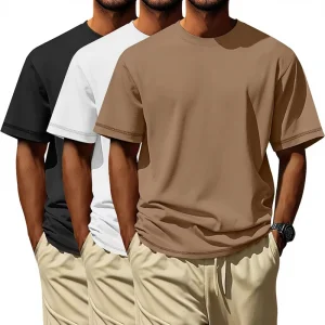 OMAIGA 3 Pack Big Tall Men’s Shirts L-7XL Short Sleeve Crewneck Loose Casual Solid Blank Design Summer