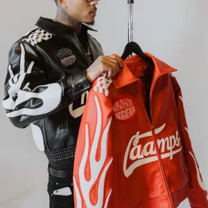 Oem Custom Streetwear Cropped Zipper Red Jacket Chenille Embroidery Pu Leather Men Jackets