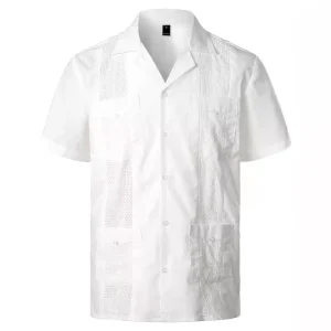 Oem Embroidery Hawaii Style Design Custom Print Cuban Guayabera Shirt Shipping Men’s Fashion Shirt