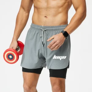 Oem Men’s Sportswear 2 In 1 Breathable Athletic Jogging Fitness Skin-Friendly Custom Printing Gym Running Shorts With Pockets