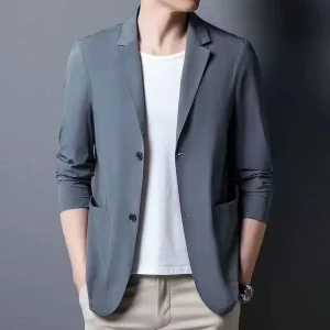 Oem Odm Autumn New Men’s Single Breasted Blazer Two Button Jacket in Thin Solid Color Casual Plus Size Jacket