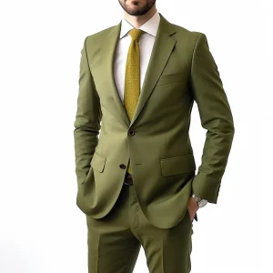 Olive Green Men’s Suit 2 Pieces Peaked Lapel Single Breasted Blazer Set Wedding Prom Groom Suit Jacket+Pant