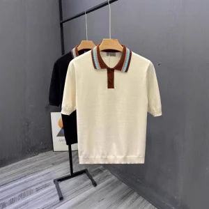 One Piece Drop Shipping Summer Breathable Knitted Men’s Short Sleeved Polo Shirt Casual Trend Men’s Short Sleeved Top