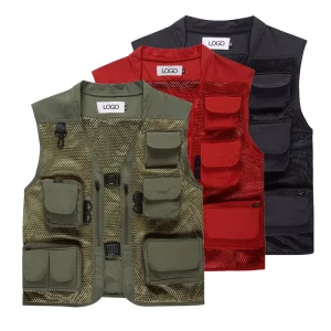 Outdoor Casual Multi Pocket Breathable Utility Plus Size Sleeveless Logo Vest For Men