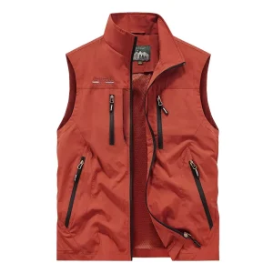 Outdoor Photography Vest Men’s Autumn Multi pocket Stand Collar Zipper Polyester Nylon Middle aged Young Loose Waistcoat