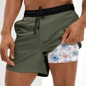 Outdoor Running Quick Dry 2 in 1 Compression Pants Gym Mens Basketball Workout Shorts Beachwear