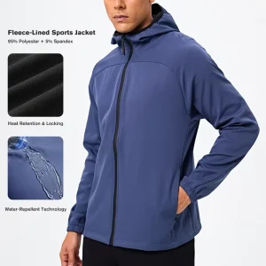 Outdoor Winter Men’s Quilted Fleece Hooded Jacket Waterproof Breathable Quick Dry Windproof Zip-Up Activewear for Running Gym