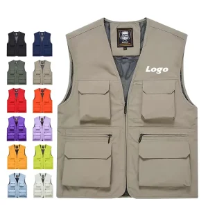 Outdoor Work Vest Men’s Customized Logo Photography Casual Vest Mesh Breathable Multi Pocket Safety Vest