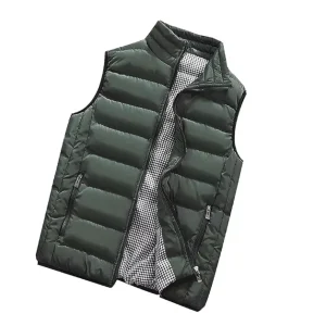 Outerwear Winter Zipper Men’s Outdoor Casual Stand Collar Padded Vest Coat Color Outdoor Ski Work Vest