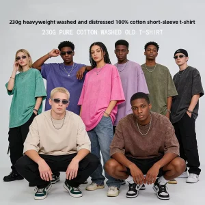 Oversize American Style Retro Heavy 230g Pure Cotton Washed Short-sleeved T-shirt Men’s Summer New Arrival O-Neck Solid Blank