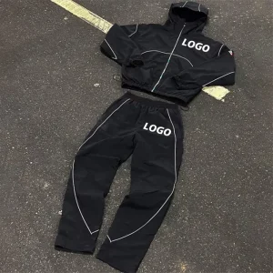 Oversized Custom Logo Heavyweight Men’s Tracksuits Set Hooded Printed Streetwear Flare Baggy Cotton Sport Tracksuit
