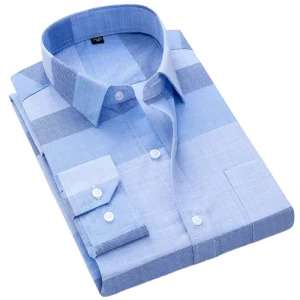PMS 62 Spring and Autumn Men’s Long Sleeve Plaid Cotton OXFORD Men’s Shirt