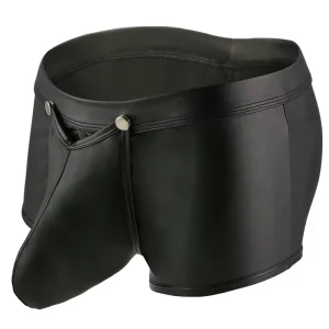 PU Leather Front Open Love Sexy Gay Men’s Briefs & Boxers Underwear With Pouch Bulge