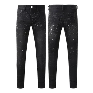 Pantalones De Hombre Jeans Slim High Street Fashion Mens Jeans Night Club Black Rhinestone Jeans Men
