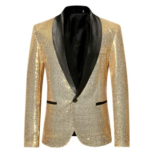 Party Performance Costume Men’s Glitter Sequin Suit Blazer Wedding Formal Jacket