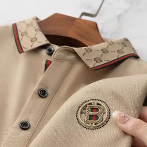 Patchwork Color Lapel Short sleeved Polo Shirt Men’s Business Casual Alphabet Embroidery Bead Ground Cotton T shirt