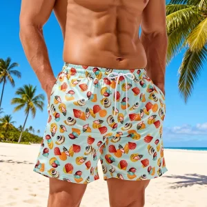 Personalized Waterproof Pockets Swim Trunks with Recycled Polyester Printed Beach Shorts Men’s Swimwear