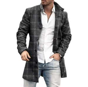 Plaid Coat Polyester Turn-down Collar Varsity Jacket for Men Man Boy Outdoor Casual Security Guard Winter Jacket