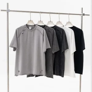 Plain 330G Heavyweight 100% Cotton Luxury Washed Vintage Letter Unisex Custom Print Logo O-Neck Blank Oversized Men’s T-shirt