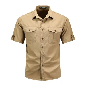 Plain Cotton Plus Size Formal Work Men’s Short Sleeve Shirt