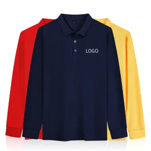 Plain Natural Cotton Long Sleeve Polo Shirts Men’s Turn Down Collar T Shirts With Long Sleeve Support Custom logo