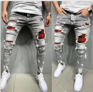Plus Size Men’s Jeans Denim Pants Custom Hole Destroyed Denim Jeans Pants Men Streetwear Jeans De Hombre