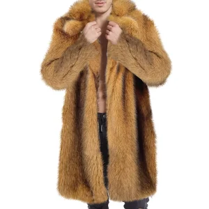 Plus Size Men’s Long Waterproof OEM Fake Mink Jacket Fox Fur Overcoat with Leopard Pattern Trench Wool Shell Parkas
