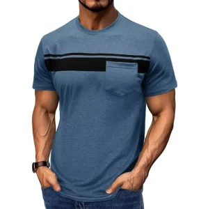 Plus Size Men’s Oversized Polyester Blend T Shirt with Custom Printed Logo and Stripe Design