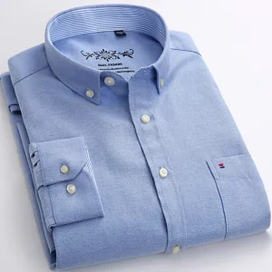 Plus Size Men’s Shirts Casual Shirt for Men Long Sleeve Shirt Plaid Striped Men’s Clothing Patch Pocket