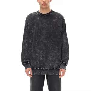 Plus Size Men’s Stonewashed Crew Neck Sweatshirt Custom High Quality 100% Cotton Fleece Oversized Washed Sweatshirt