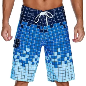 Plus Size Men’s Striped Board Shorts Custom Swim Trunks Quick Dry Surf Gym Fitness Swimwear