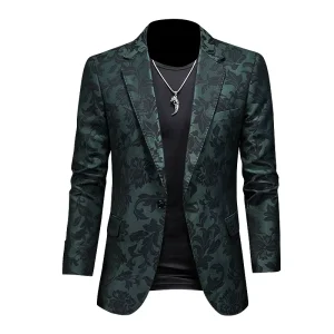 Plus Size Men’s Suit Blazer Wedding Slim Fit Korean Jacquard Blazer Jacket